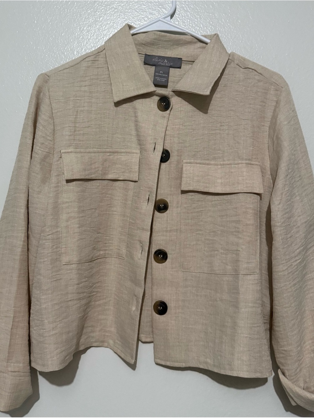 Eileen Fisher Natural Linen-Blend Button Utility Jacket crop tope